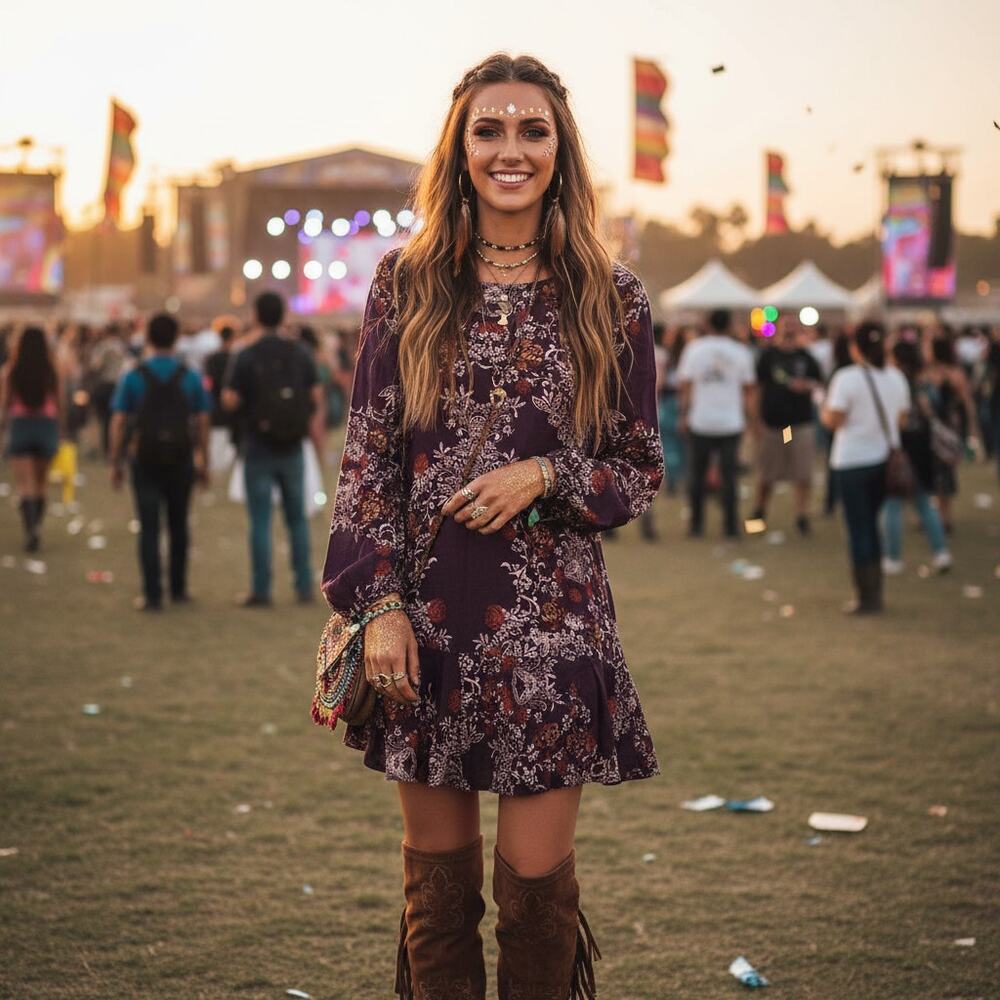 Free People Floral Boho Tunic Dress with Ruffle Hem